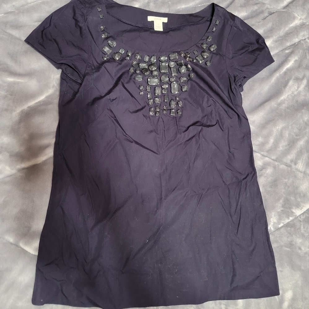 J. Crew top blue with big rhinestones